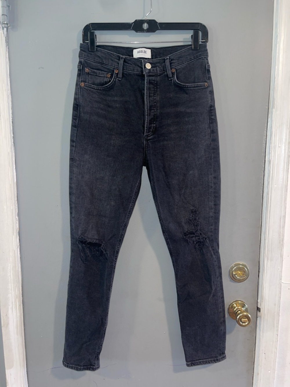 AGOLDE Nico High Rise Slim Jeans Cassette Faded‎ Black Distressed 28